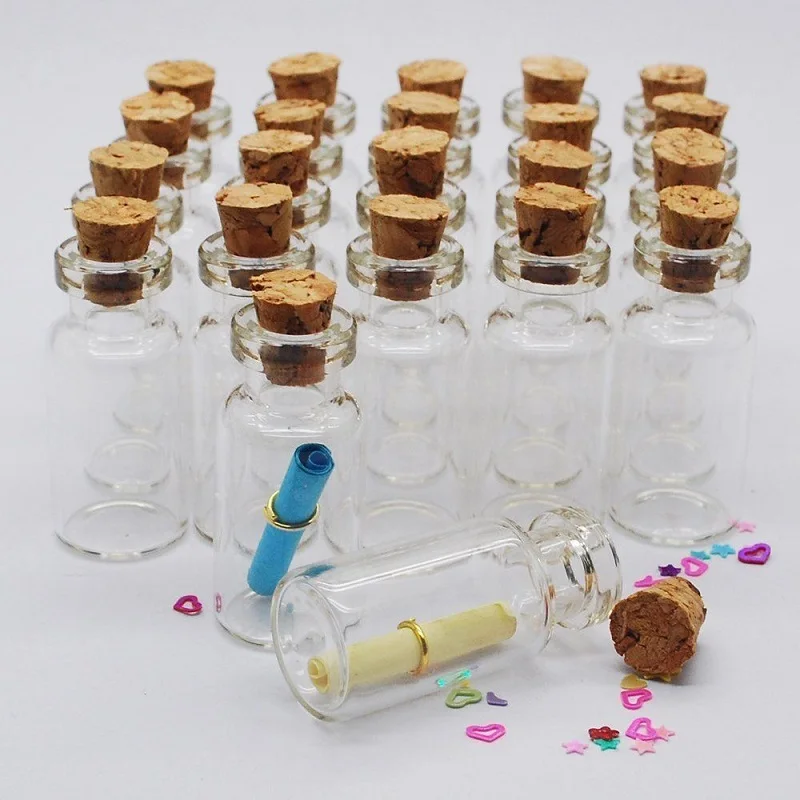 20PCS New 2ML Of Beautiful Small Clear Glass Bottle Cork Bottles With A