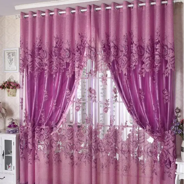 moderna floral tulle cortinas para la sala de estar cortina cenefas ventana cortinas de tul morado amarillo - Cortinas Moradas moderna floral tulle cortinas para la sala de estar cortina cenefas ventana cortinas de tul morado amarillo - Cortinas Moradas
