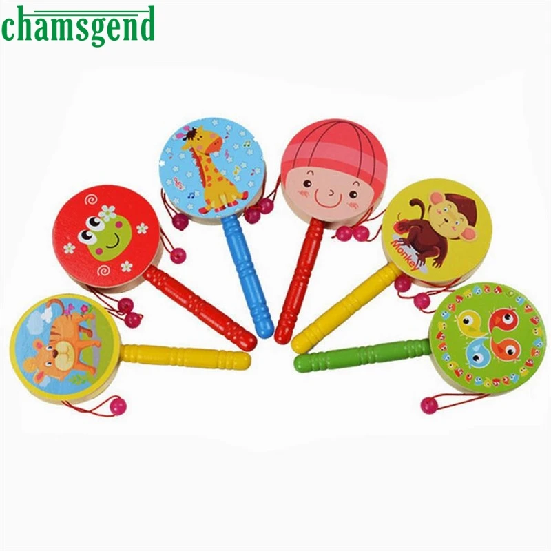 Wooden Rattle Pellet Drum Cartoon Musical Instrument Toy for Child Kids Gift Nov 03