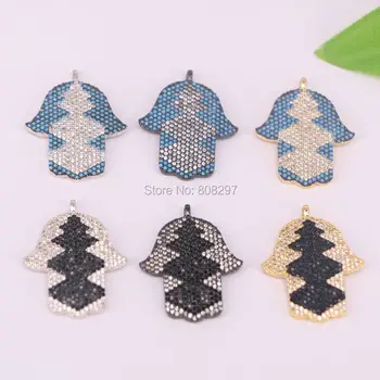 

10Pcs Tiny CZ Charm, Cubic Zirconia & Stone Micro pave Turkish Style Hamsa Hand Pendant,Jewelry Finding DIY necklace making