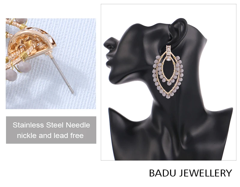 Badu Geometric Stud Earrings for Women Crystal Crochet Big Statement Earring for Party Elegant Fashion Jewelry Dropshipping