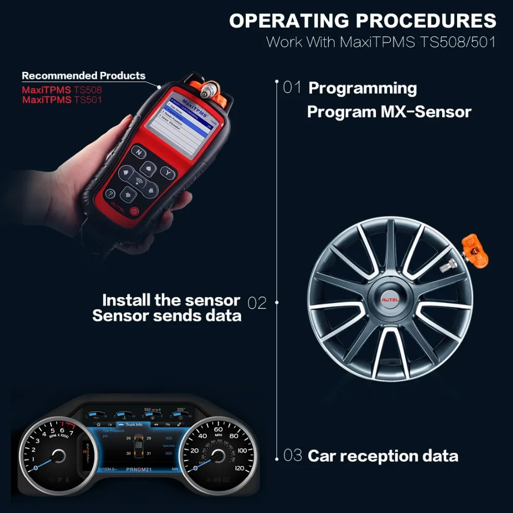 Autel TPMS сенсор 433 МГц 4 шт. инструмент для ремонта шин авто TPMS сенсор контроль давления в шинах работа с TS501/TS508k