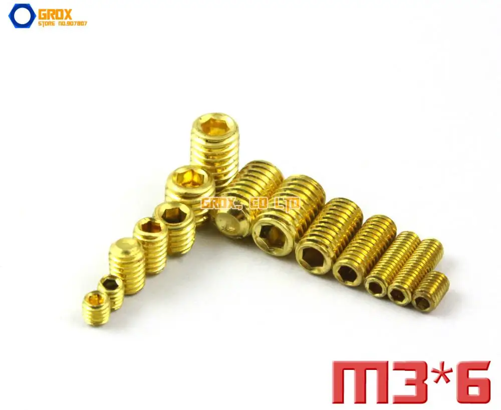 

100 Pieces M3 x 6mm Brass Grub Screws Cup Point Hex Socket Set Screw