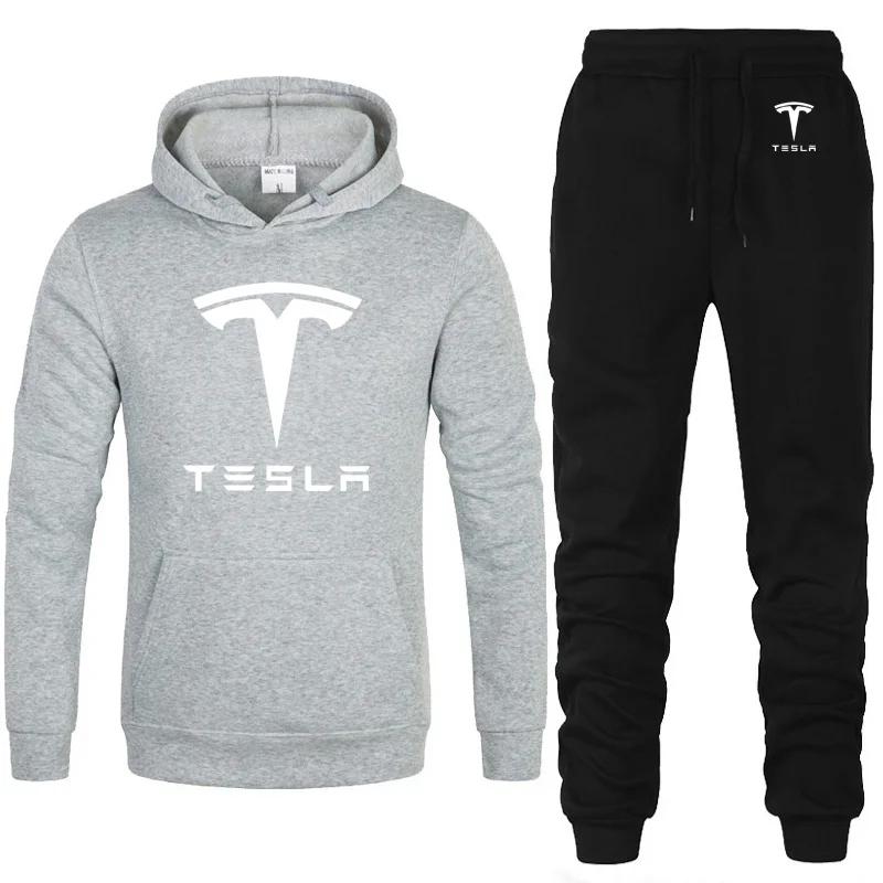 Толстовки мужские Tesla с логотипом автомобиля, унисекс, толстовка, модная мужская толстовка с капюшоном в стиле хип-хоп harajuku, повседневные флисовые толстовки, штаны, костюм из 2 предметов - Цвет: 812