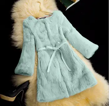 

High Quality 2018 winter new woman lady Rabbit hair long Faux Fur Temperament Slim England Style female long coat Faux Fur
