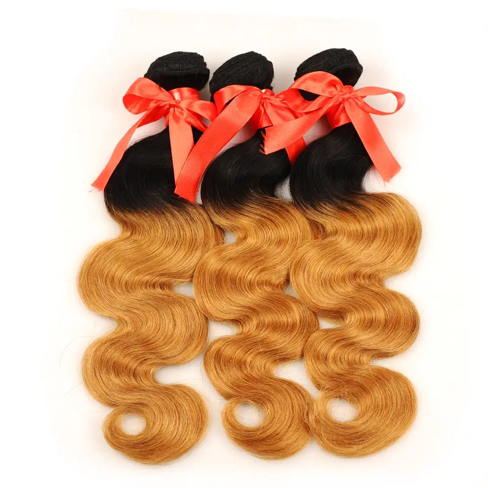 Pinshair Pre-Colored Brazilian Hair Weave Bundles With Closure Ombre T1B 27 Body Wave 3 Bundles With Closure Human Hair Non Remy (11)