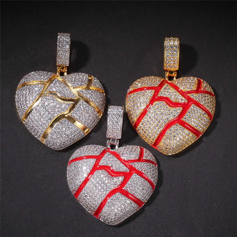

Hip Hop Iced Out Heart Shape Full AAA CZ Stone Paved Bling Zircon Pendants & Necklaces For Men Women Jewelry