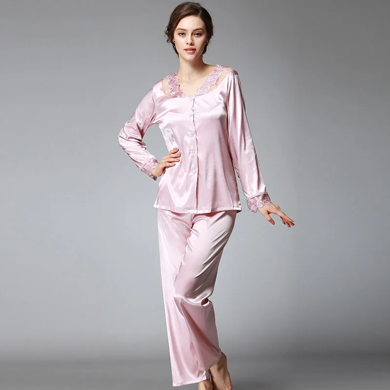 Women Rayon Pajama set Lace V neck Pyjamas 2017 2pcs Silky Sleepwear Female Pijamas Sleep Lounge