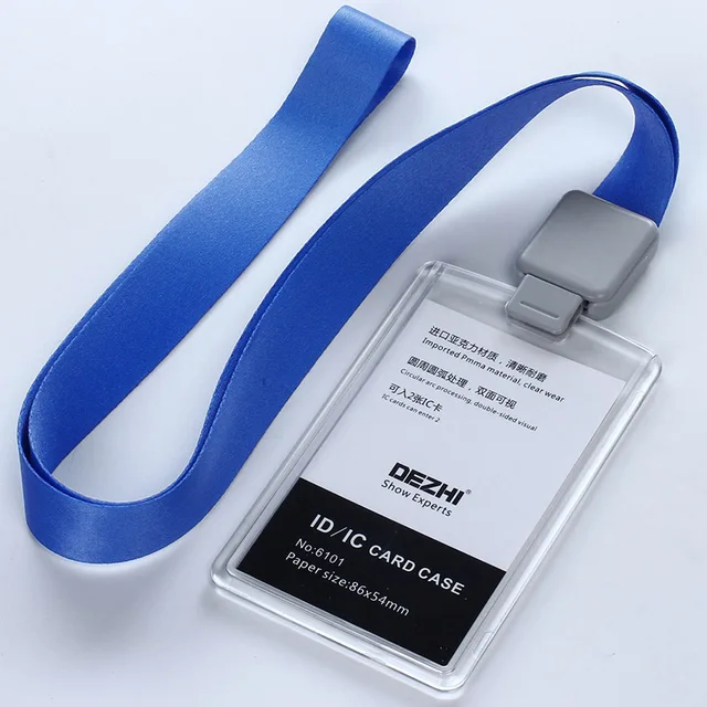 DEZHI Brand New Retractable Custom Lanyard with Full Transparent Business ID IC Card Holder,Vertical Horizontal Available V-blue rope