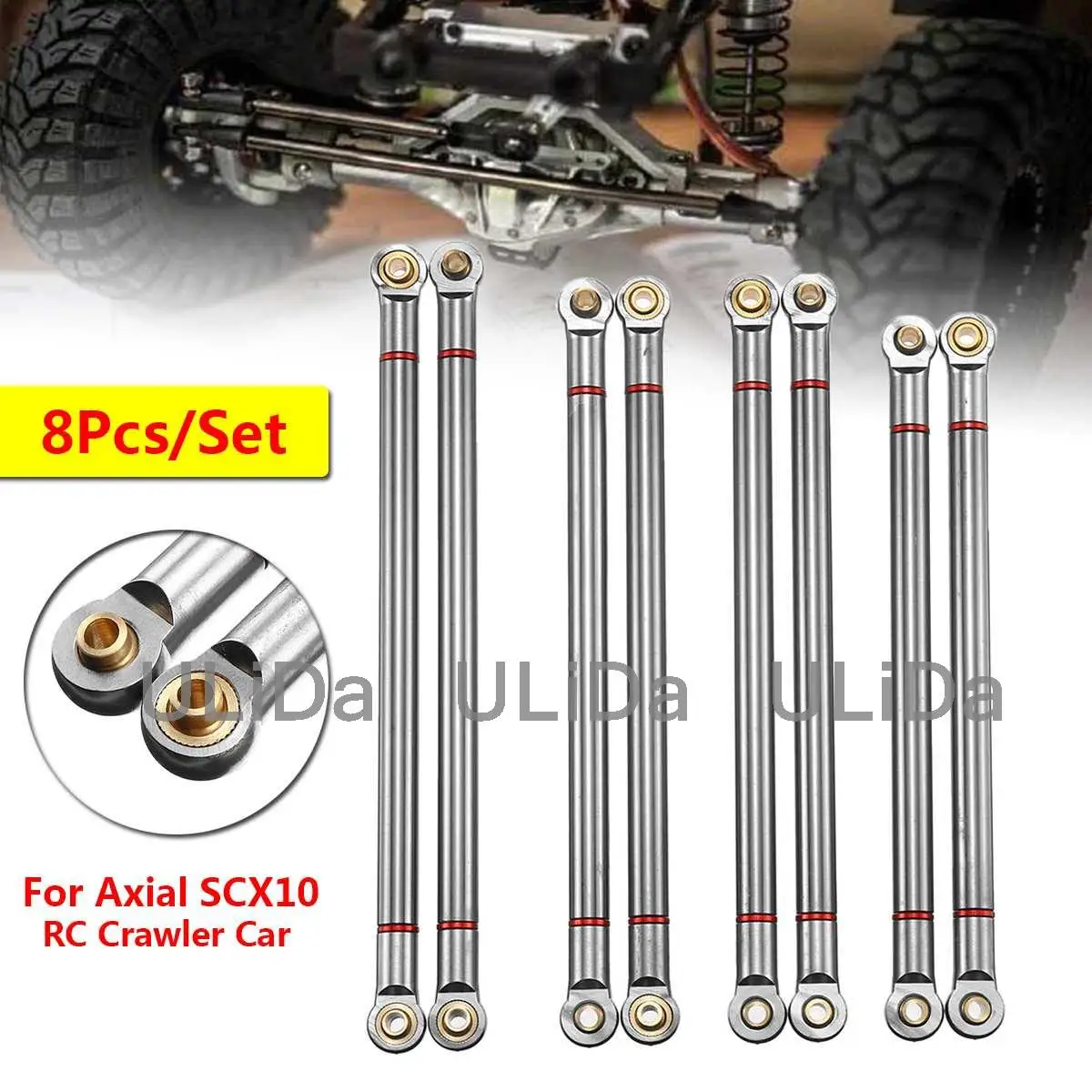 Axial SCX10 Aluminum Rear Chassis Links - 4Pc Upgrade Parts Set (Silver)