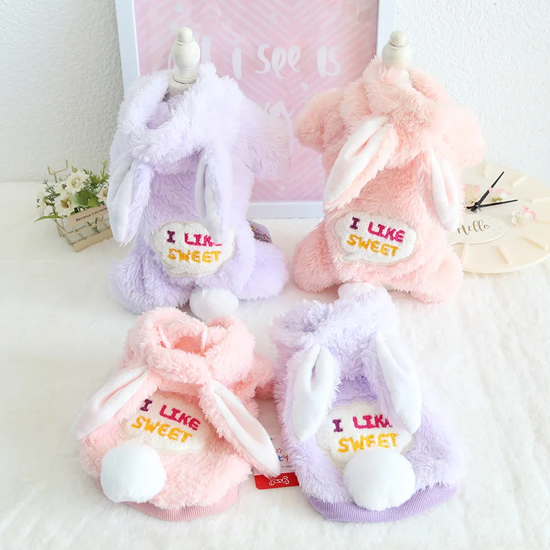 

Winter Dog Clothing Four Feet Pet Hoodie Chiwawa Yorkie Bomei Sweet Candy Rabbit Velvet