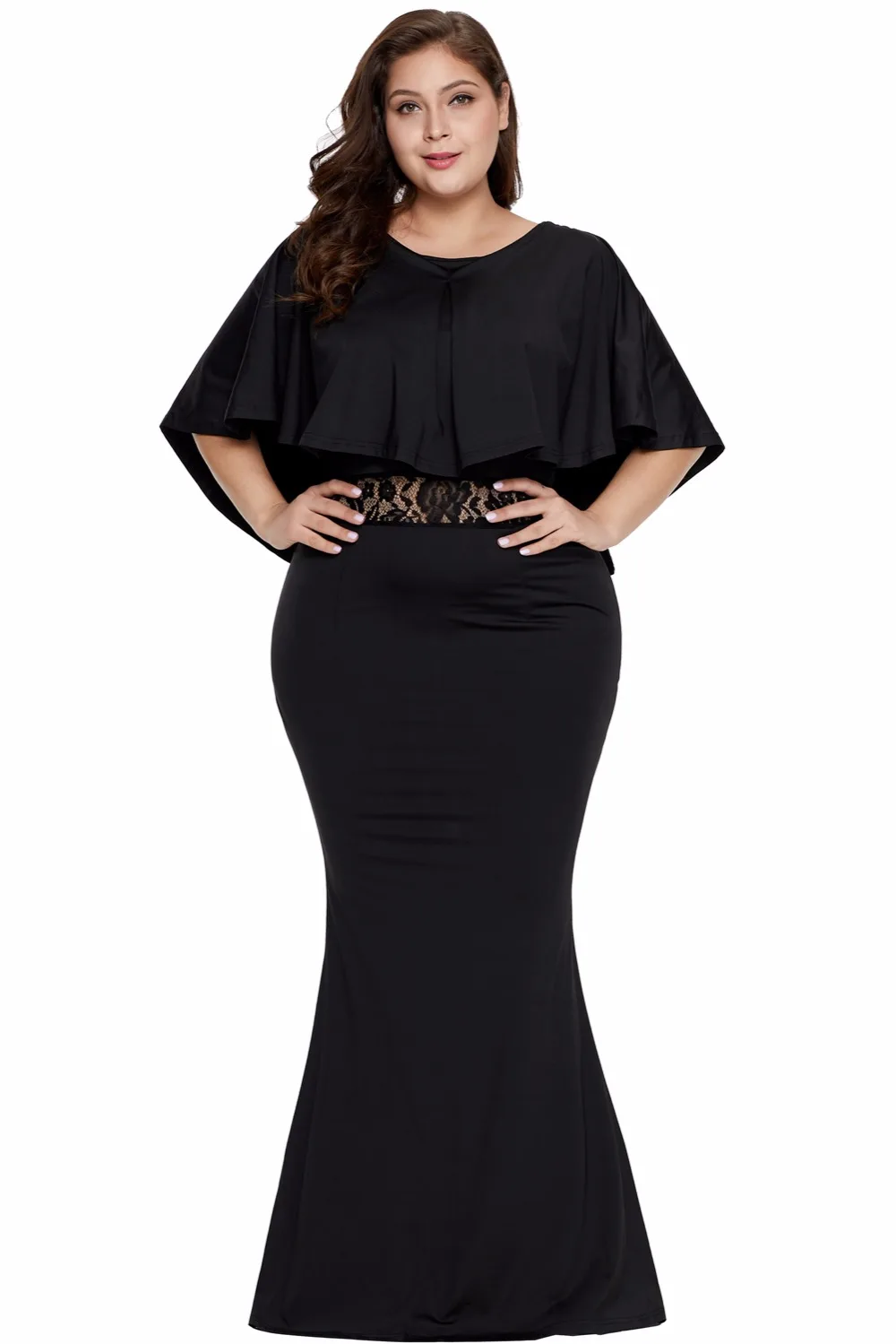 Black-Red-Cape-Overlay-Plus-Size-Dress-LC611053-2-1