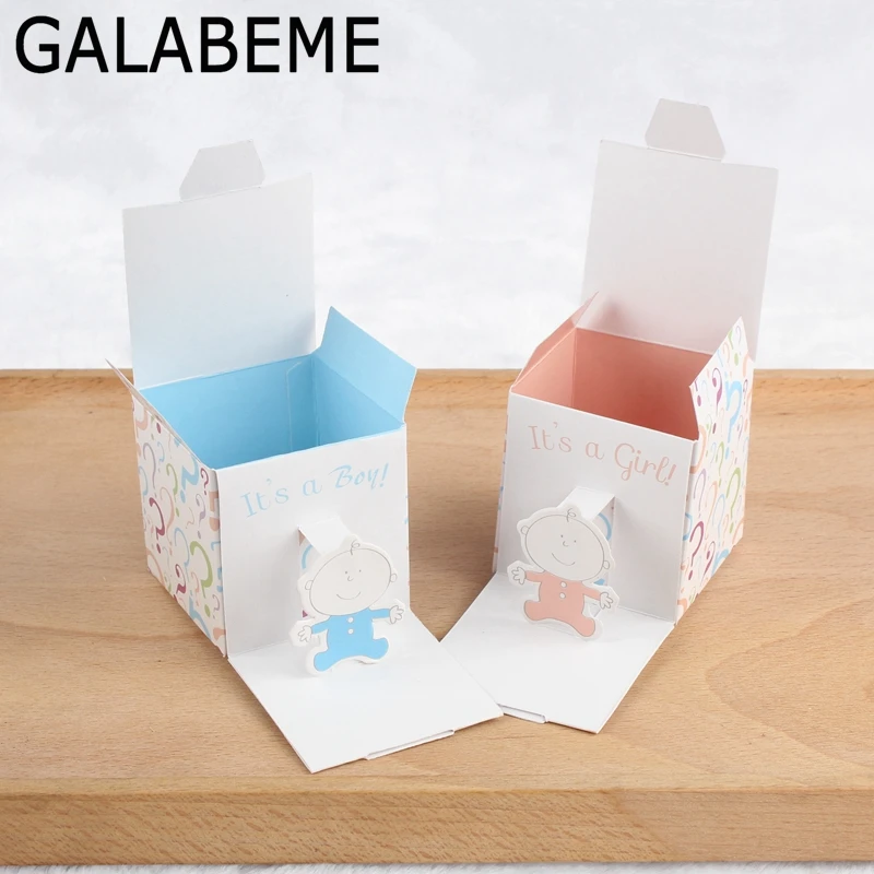 

12Pcs 5.5X5.5cm pink blue Candy Box it's a boy baby shower gift box girl Baby Shower souvenirs birthday party decorations kids