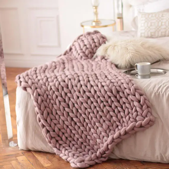 Модное шерстяное вязаное одеяло, 100x180 см, ручная вязка, толстое трикотажное одеяло из мериносовой шерсти, объемное вязаное одеяло, вязаное одеяло - Цвет: Light Pink