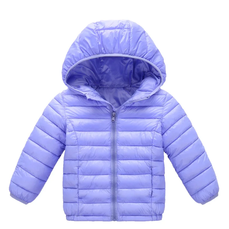 Новая модная детская куртка, верхняя одежда для мальчиков и девочек, Осеннее теплое пуховое пальто с капюшоном, парка для подростков, детская зимняя куртка - Цвет: Фиолетовый