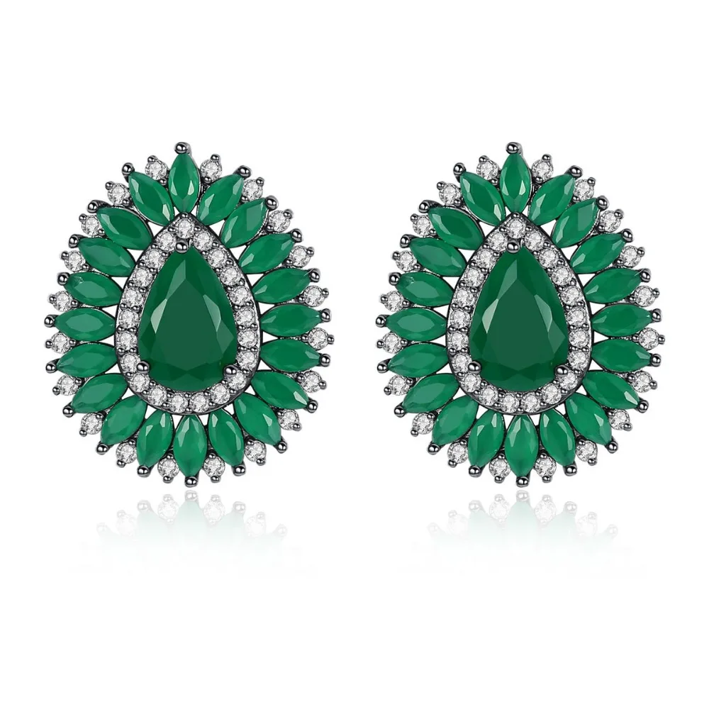 

INALIS Unique Statement Waterdrop Shape Stud Earrings Rhodium Plated Green and Pink CZ Crystal Fashion Jewelry for Women Gift
