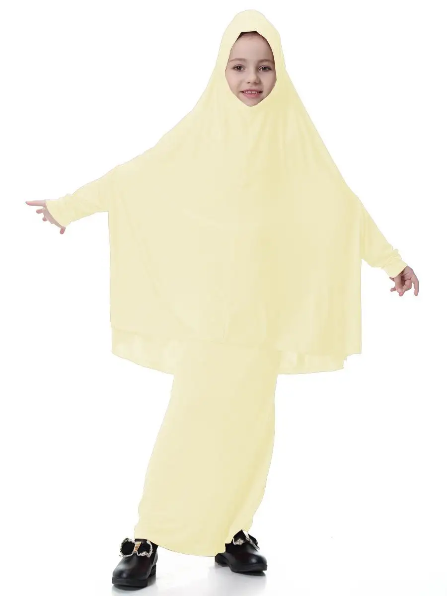 Islamic KIds Girls Abaya Muslim Milk Silk Dresses Burka Arab Prayer Maxi Kaftan