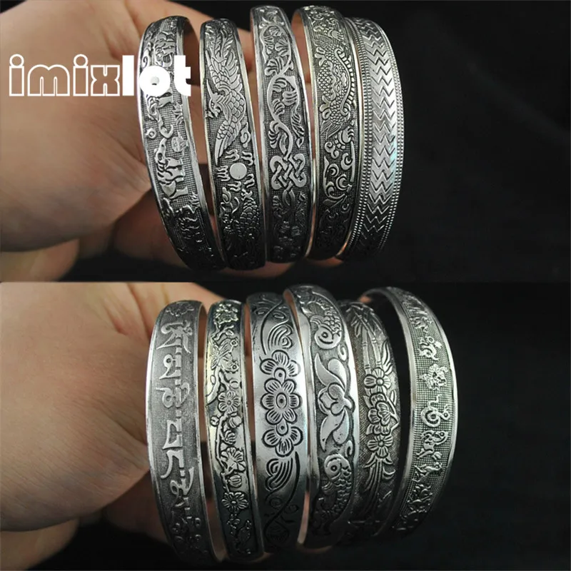 

Top Fashion Charm Bracelets New Tibetan Tibet Plated Bracelets Charming Elegant Round Metal Cuff Bangles Women Jewelry