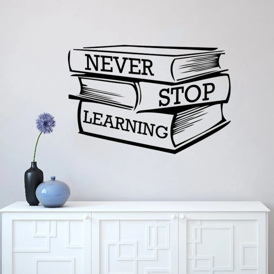 Наклейка на стену для учебников с надписью «Never Stop Learning», Мотивационная цитата, наклейка на стену для библиотеки, классный декор, виниловая роспись, AY1689