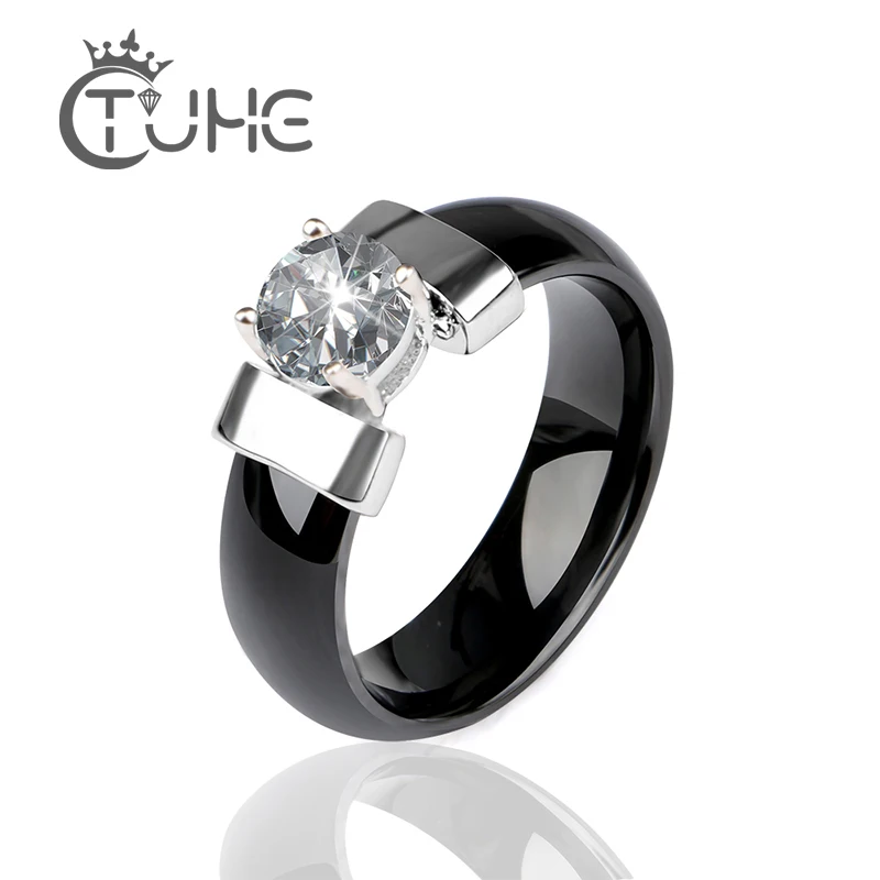 Best Seller New Black Ceramic Wedding Ring 6MM Width White Bling Plus Cubic Zirconia For Women Delicate JajK6Aoy