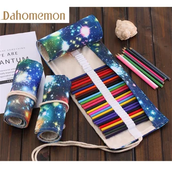 

36/48/72 Hole Galaxy of the universe painting Pencil Case Stationery Canvas Pen Roll Up Bag Art Curtain Color Pencils Storage