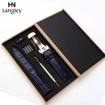 

Genuine Leather Bamboo Watch Band Strap Stainless Steel Butterfly Clasp 12mm 13mm 14mm 15mm 16mm 17mm 18mm Wristband With box #c