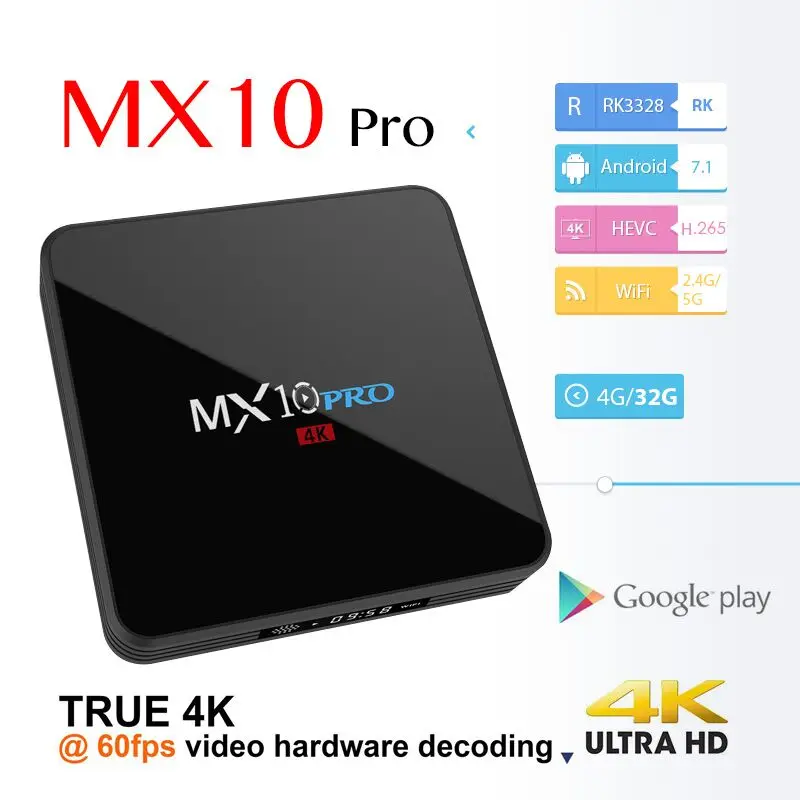 MX10 PRO ТВ коробка с цифровой Дисплей Декодер каналов кабельного телевидения Android 8,1 4 GB Оперативная память 32 ГБ Встроенная память 2,4G 5G Wi-Fi Media Player BT4.1 Поддержка 4 K H.265