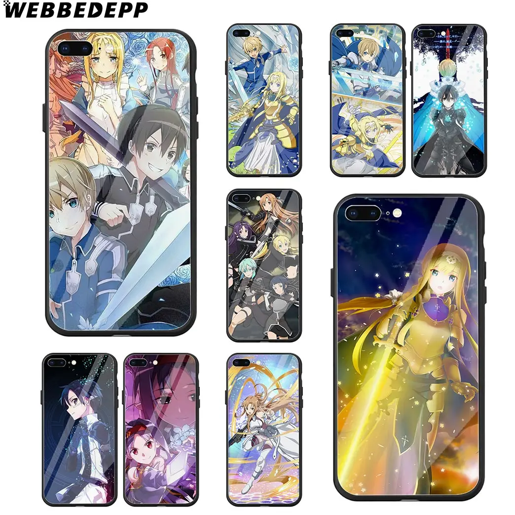 

WEBBEDEPP Sword Art Online Alicization Tempered Glass Phone Case for Apple iPhone Xr Xs Max X or 10 8 7 6 6S Plus 5 5S SE 7Plus