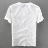 2022 Summer new men's linen t-shirt classic round neck loose casual white t shirt men short sleeve embroidery tshirt mens camisa ► Photo 2/6