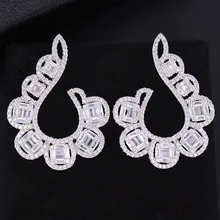 GODKI 42 мм Роскошные изогнутые геометрические модный кубический цирконий женское платье обручение вечерние серьги для невесты ювелирные изделия