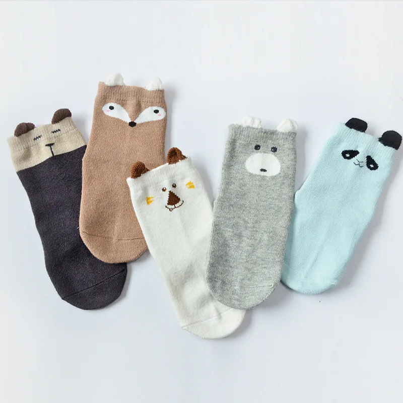 5 Paris Cartoon Animal Baby Boys Girls Socks Anti Slip Fox Socks For Baby Kids Sock with Rubber Sole Cotton Baby Stuff For 1-5Y