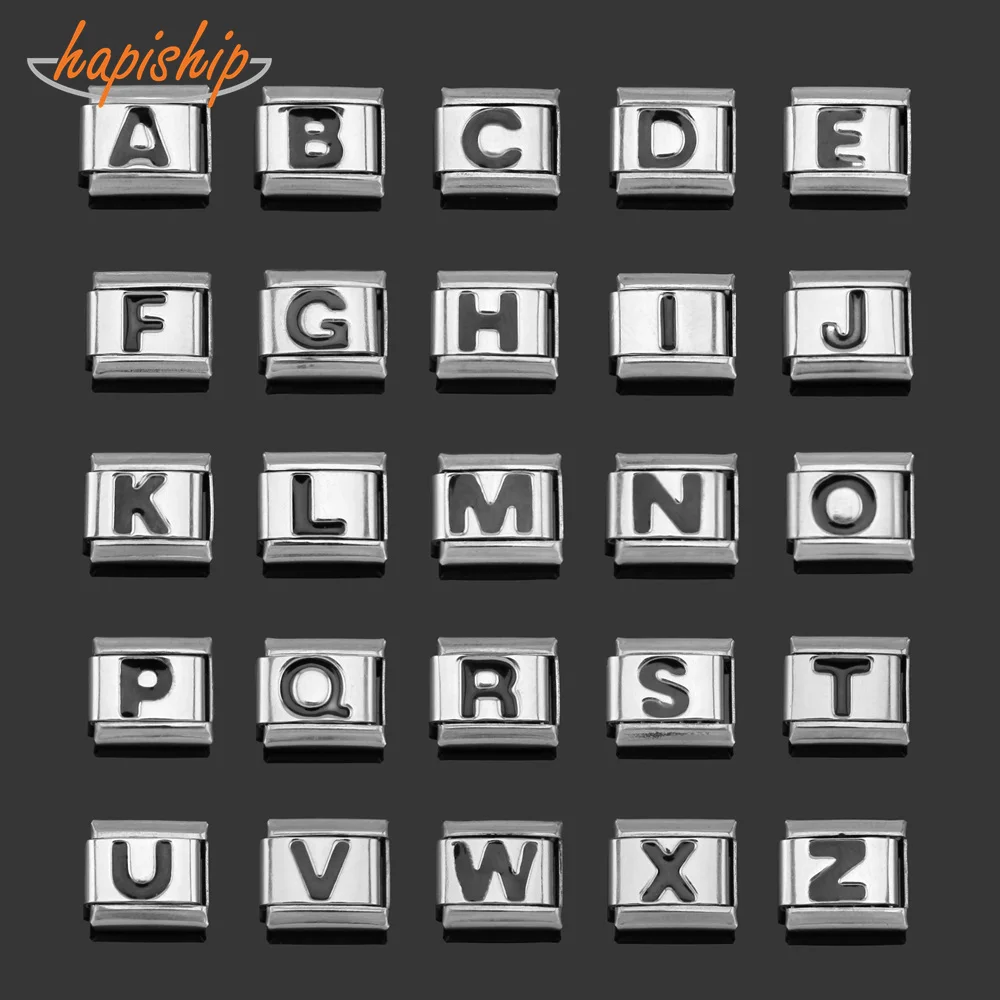 

Hapiship 2018 9mm Width Original Daisy Black 26 Letters A-Z Italian Charm Fit 9mm Bracelet Stainless Steel Jewelry Making DJ006