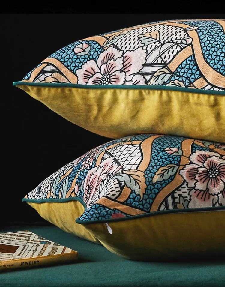Летняя синяя льняная ткань с цветочным рисунком подушка 45x45 см 50x50 см 30x50 см на заказ размер декоративный чехол для подушки