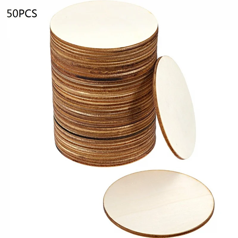

50PCS Natural Blank Wooden Pieces Slice For Children DIY Painted Wood Chips Small Round Household Decoration Board Supplies