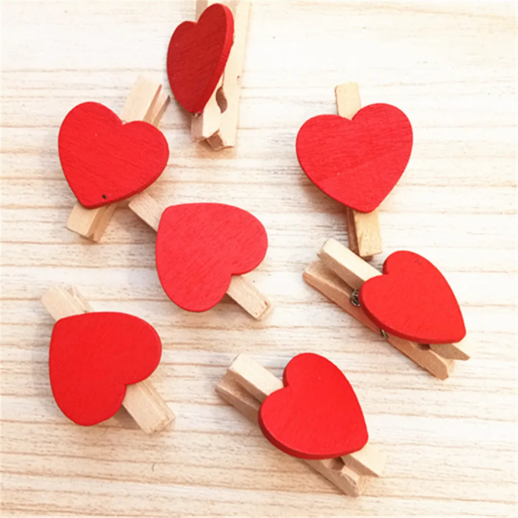 10 Pcs Mini Love Heart Wooden Clothes Photo Paper Peg Pin Clothespin Craft Clips 