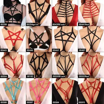 

Punk Gothic Body Cage Harness Bra Women Chest Belt Pentagram Strappy Top Multi-color Plus Size Elastic Lingerie Party Rave