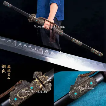 

Handmade KungFu Fighting Dragon Knife Damascus Folded Steel Clay Tempered Blade Super Sharp WuShu/Tai Chi Tang Dao Sword Katana