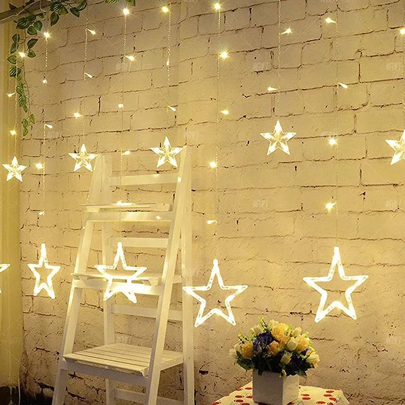 LAIMAIK 2M Christmas Holiday Lighting LED Fairy Star Curtain String Garland Decoration Romantic Party Wedding Light AC110V/220V LAIMAIK 2M Christmas Holiday Lighting LED Fairy Star Curtain String Garland Decoration Romantic Party Wedding Light AC110V/220V