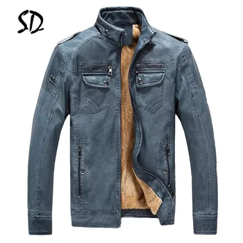 

Plus Velvet PU Leather Jacket Men Black Red Brown Solid Mens Faux Fur Coats Trend Slim Suede Jacket Male S-3XL Winter Fashion