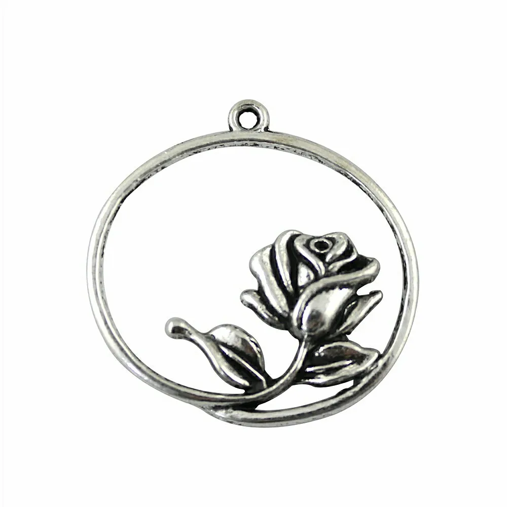 

5pcs Round Rose Charm Flower Rose Round Pendant For Jewelry Making Rose Flower Pendant 33x36mm