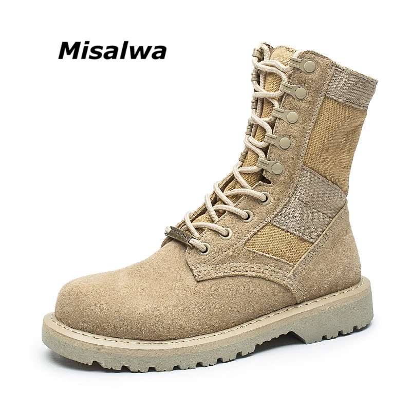 

Misalwa Couple Shoes 34-44 Mens Casual Boots Female Fashion Ankle Work Boots Cow Suede Platform High Top Canvas Outdoor Boots