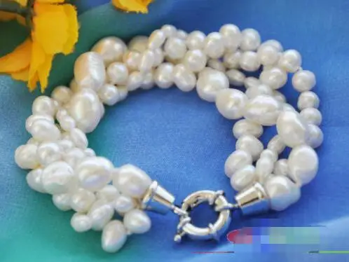 

Free shipping hot sale Women Bridal Wedding Jewelry >>4row 8" white round rice Freshwater pearl bracelet