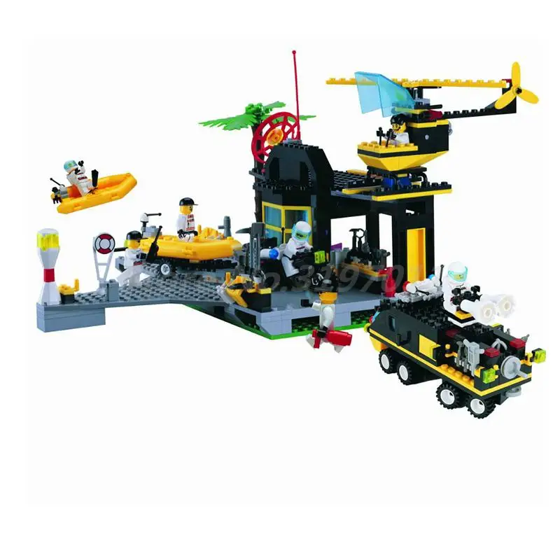 

ENLIGHTEN Police Series Building Block Maritime Rescue Centre Motorboat Helicopter 7 Figure 528pcs Bricks Toys For Children