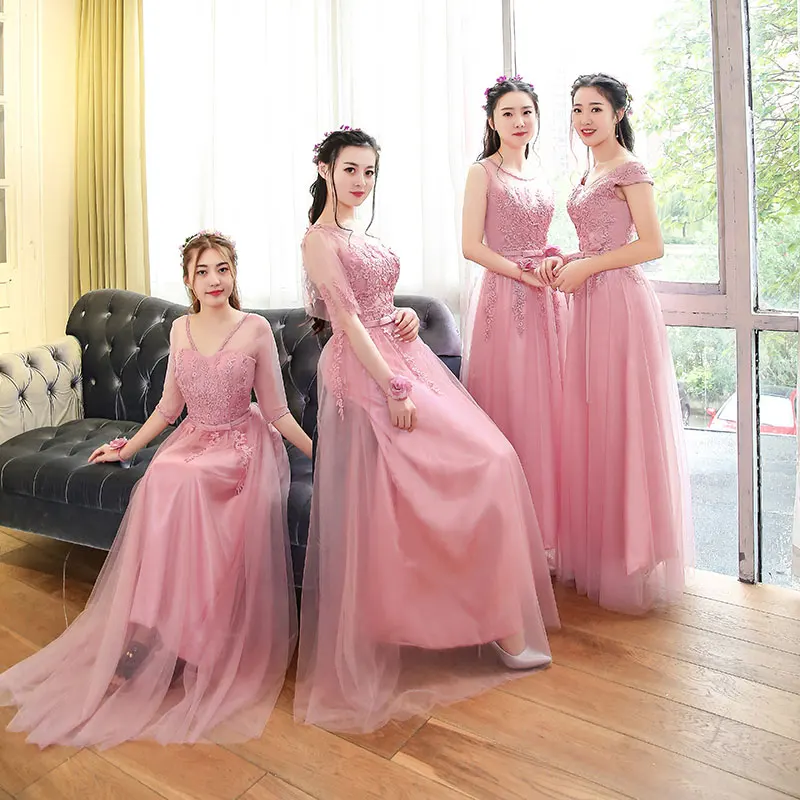 Халат De soriee розовый платье подружки невесты длинные Вышивка Кружево v-образным вырезом свадебные туфли Дешевые Пром вечерние платья Mariage Vestido