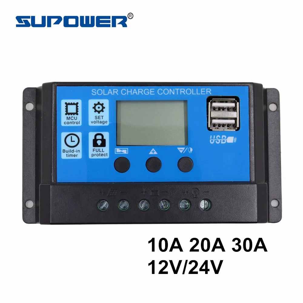 

24V 12V Auto Solar Panel Battery Charge Controller 30A 20A 10A PWM LCD Display Solar Collector Regulator with Dual USB Output