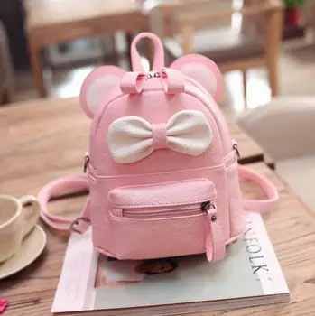 

New Baby Girls Kids Backpack Cartoon Cute Butterfly Knot Minnie Backpack Princess Mini Bag Bow Mouse Ears Black Pink Gray