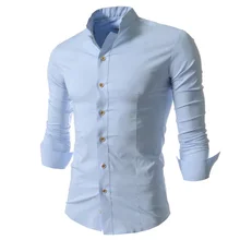 Модные весна-осень Золотая кнопка-застежка бизнес рубашки официанта отель со стоячим воротником, xs-xxxxl, приталенные рубашки для мужчин рубашка Camisa Hombre