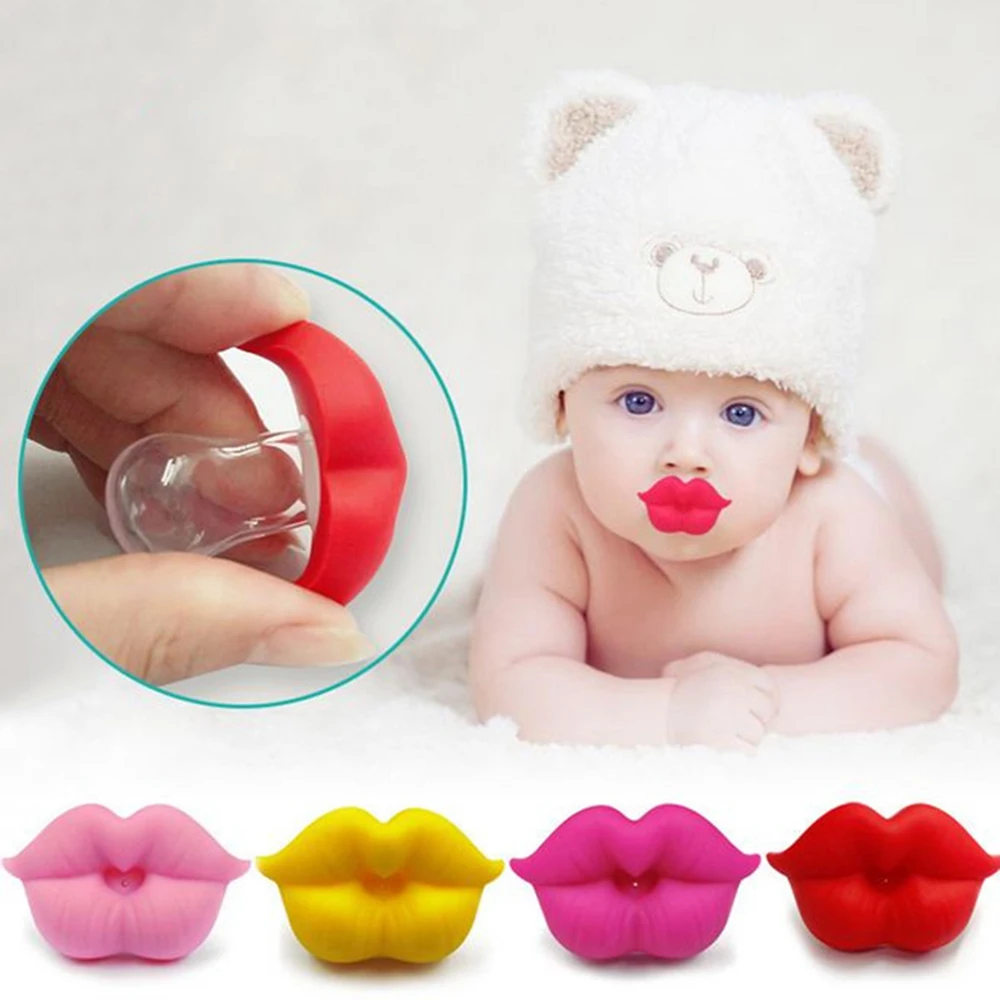 

Pacifier Baby red kiss lips fake fun silicone baby teeth silicone strengthen gums mouth comfort Concave curved two venting holes