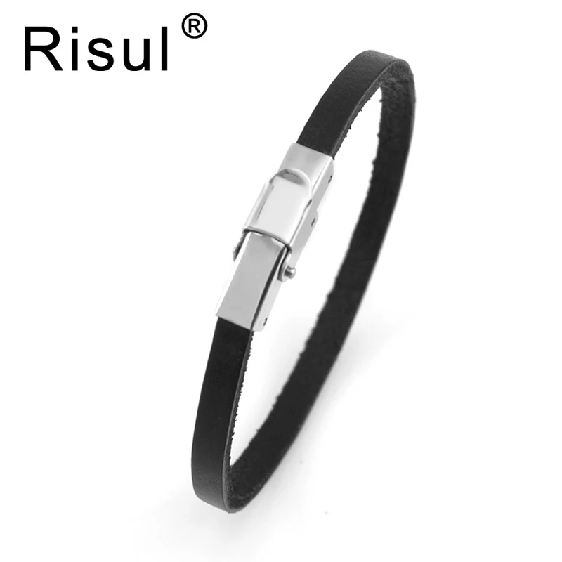 

Risul simple women Leather bangle Stainless steel original blank for personalized print logo name bracelets wholesale 10pcs