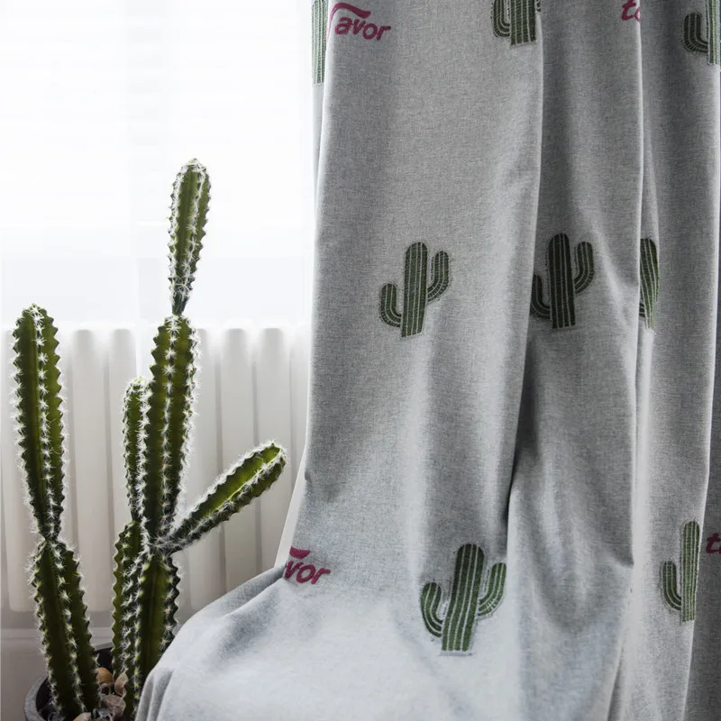 

Scandinavian Green Plant Cactus Embroidery Curtains for Living Dining Room Bedroom.